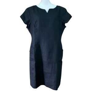Talbots Black Irish Linen Shift Dress with Pockets Lined (Size 16P)‎